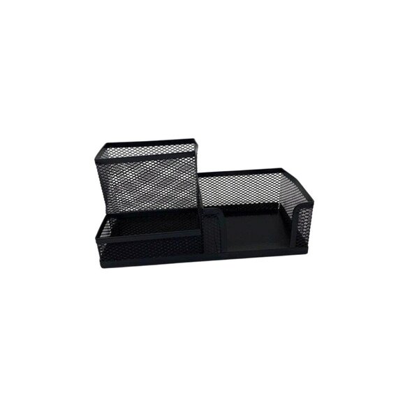 Metallic Mesh Desk Paper Box Organizer Tri-Basket Holder Black - Picture 1 of 9